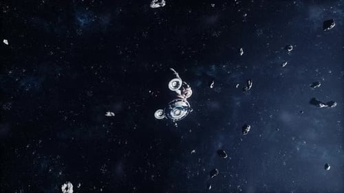 Spaceship in Deep Space Flying Through the Universe