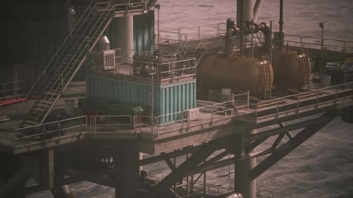 Oil Rig Platform Working in Offshore Waters Under a Clear Sky