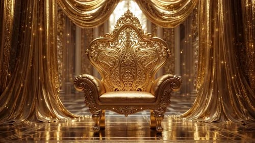 Regal Golden Throne Animated Background with Shimmering Dust