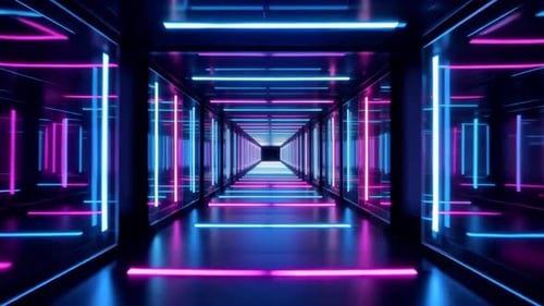 Futuristic Cyber Neon Tunnel Loop with Glowing Blue and Pink Lights