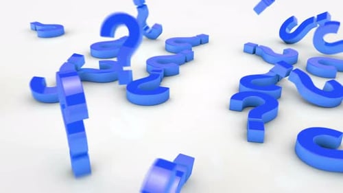 Falling 3D Blue Question Marks Animation on White Background