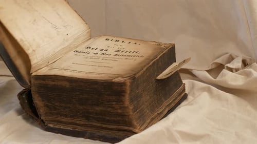 Isolated Old Ancient Bible, Dolly Shot, Close Up