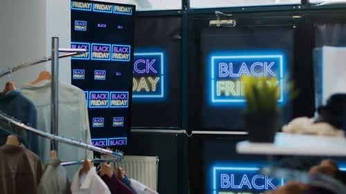 Clothing Store with Black Friday Neon Signs
