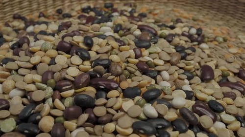 Mixed Beans and Lentils in Basket Close Up