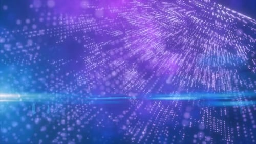 Abstrakte blaue und lila Punkte, leuchtende Energie, wissenschaftlicher, futuristischer Hightech-Hintergrund