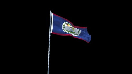Belize-Flagge weht realistisch mit Himmel und Alphakanal