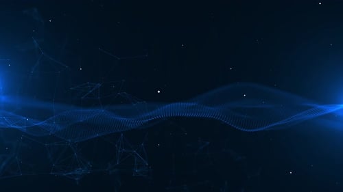 Digitales Blau, das mit weichem Licht und Bokeh-Hintergrundpunkten und Linien fließt, Big Data-Visualisierung
