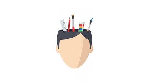 Animated Flat Design Creative Head with Tools