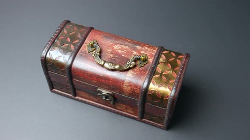 Old Decorative Wood and Metal Box on Gray