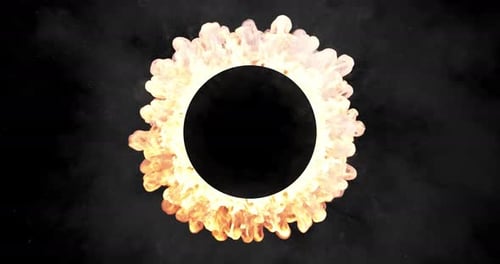 Explosion and swirling smoke around a black circle