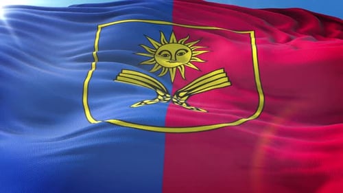 Realistic Waving Flag With Sun And Wheat Emblem