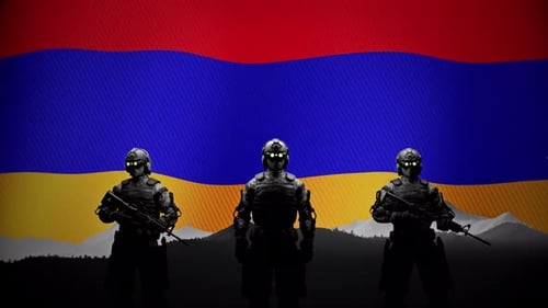 Drapeau arménien et soldats des forces spéciales