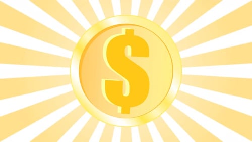 Shiny Gold Dollar Coin with Rotating Sunburst Background Loop