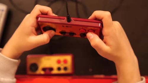 Top View Pressing Joystick Buttons Eightbit 8 Bit Video Console