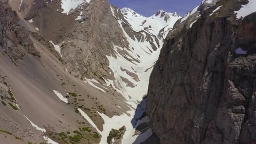 Aerial View of Vast Snowcapped Mountains and Deep Valleys in the Himalayas Under a Clear Blue Sky