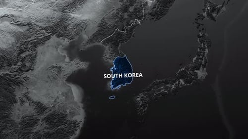 Modern South Korea Map Reveal Highlighted in Blue