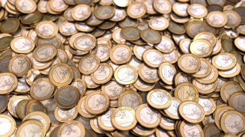 Falling Golden Euro Coins Accumulating for Financial Concept