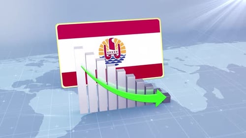 Gráfico de barras de la bandera de la Polinesia Francesa con valores decrecientes, concepto de crisis económica