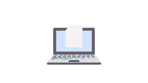 Flat Design Document Processing Animation on Laptop