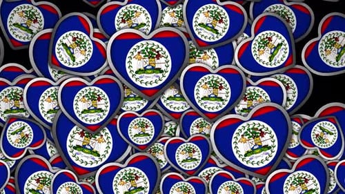 Belize Flag Hearts Pattern Looping Motion Background