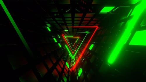 Red And Green Neon And Strobe Triangle Tunnel Background Vj Loop In 4K