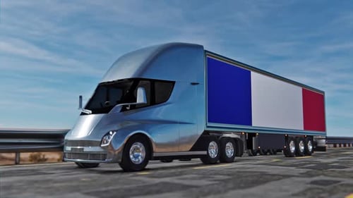 Futuristic Semi Truck with French Flag on Highway