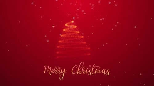 Sparkling Christmas Tree with Falling Snowflakes and Merry Christmas Text Reveal