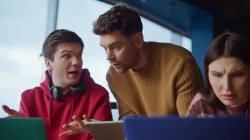 Boss Dissatisfied Team Work Checking Online Project Employees in Office Closeup