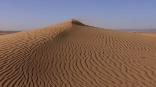 Wind and Sand Dunes in Desert