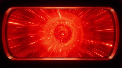Futuristic Red Wormhole Tunnel with Dynamic Light Streaks