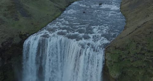 Aerial view of beautiful Skogafoss waterfall, Iceland.
