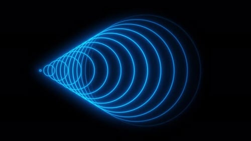 Radio wave signal. Colors award background waves animation come from center. Neon circle radio waves