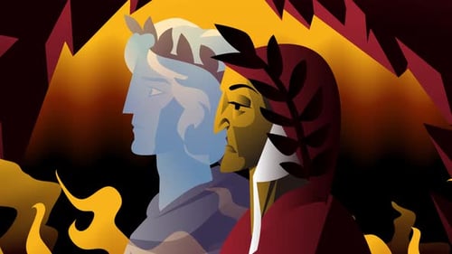 Dante e Virgil caminhando juntos pelas profundezas do inferno