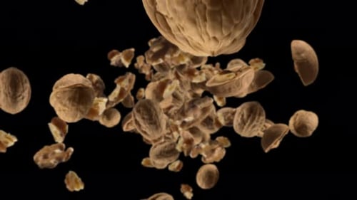 Walnuts Floating Food Ingredient on Black Background
