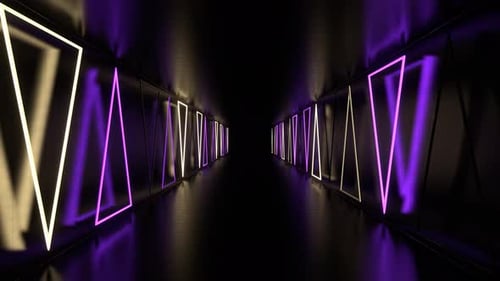 Purple And Yellow Side Neon Strobe Triangles In Tunnel Background Vj Loop In 4K