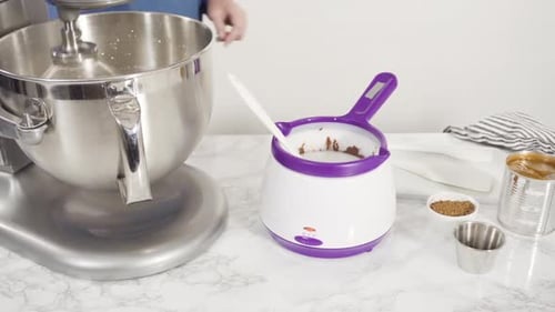 Time Lapse Step By Step Preparing Homemade Chocolate Ice Cream in a Standing Kitchen Mixer