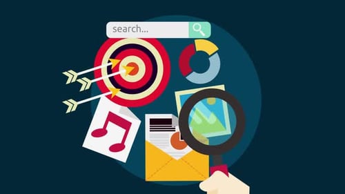 Animated Search and Digital Media Data Analysis Icons