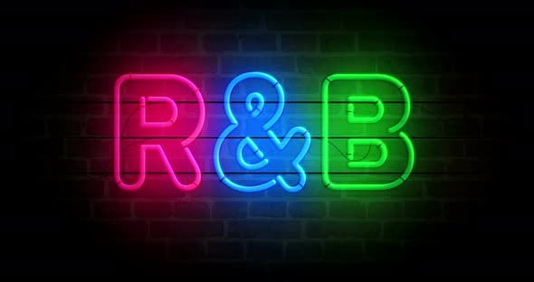 R&B Rhythm and blues music neon on brick wall loop, Backgrounds Motion ...
