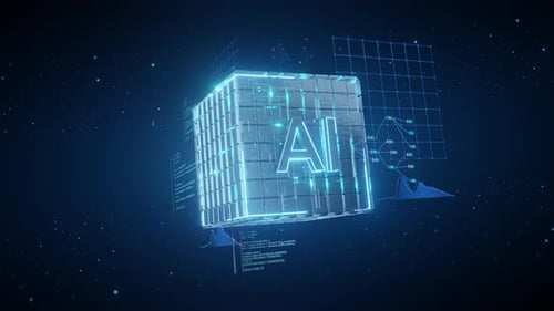 Cube AI d'intelligence artificielle avec fond de données numériques