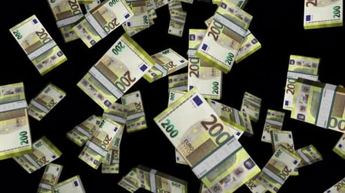 Euro 200 EUR banknote packs falling loop