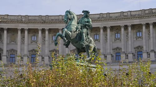 Tracking the Prince Eugene of Savoy Statue in front of the Hofburg Palace, Vienna, Austria