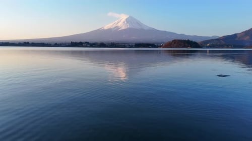 Reflection on the lake of Mount Fuji.
