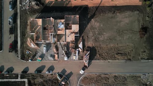 Aerial View of a Suburban House Construction Site