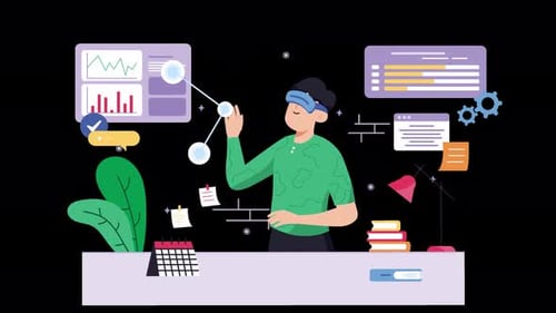 Person analyzing data in a modern workspace environment