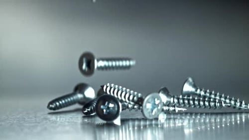 Carpenter Screws Scatter Crosshead Macro Detail Filmed on a Highspeed Camera at 1000 Fps