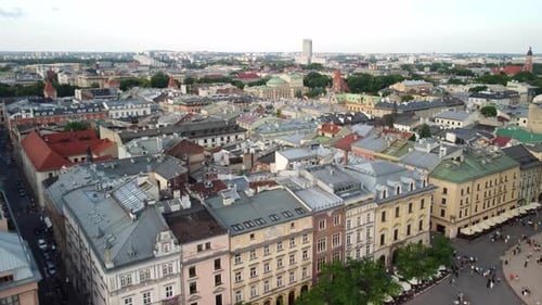 Aerial View of Krakow's Old Town Square with Historic Buildings