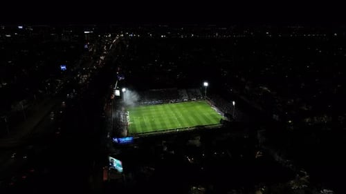 Drone View Over Football Stadium at Night, Buenos Aires, Argentina