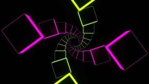 Green And Pink Neon Futuristic Spiral Squares Background Vj Loop In 4K