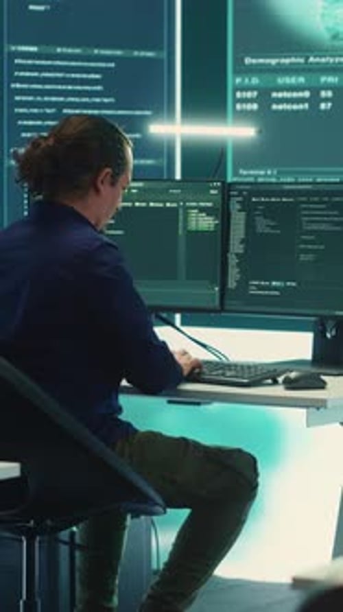 Vertical Video Governmental Agency Team Conducting Cyber Security Monitoring