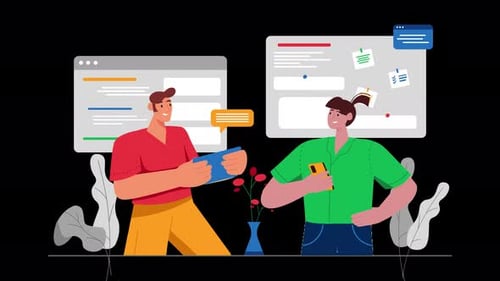 Zwei Personen, die in einem digitalen Arbeitsplatz interagieren